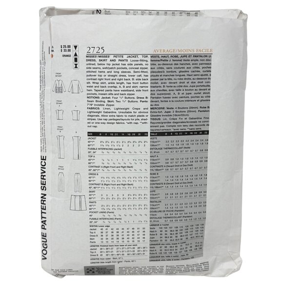 Vogue Wardrobe 2768 2770 2725 Sewing Patterns Jacket Top Skirt Pants Sizes 8-16 - Picture 6 of 10